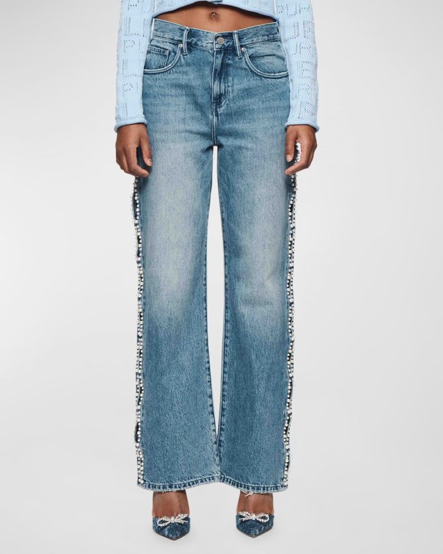 Wide Cut-Out Pearly Jeans