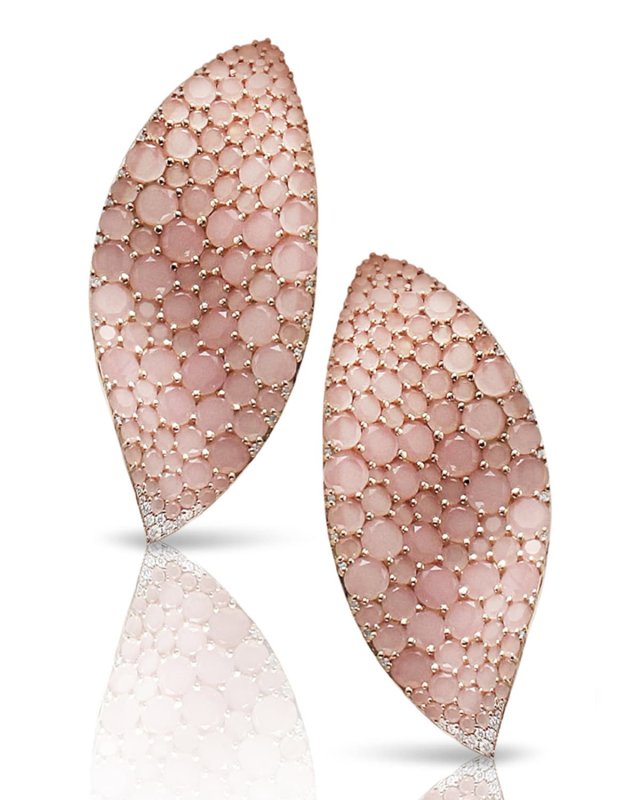 Lakshmi 18k Rose Gold Pink Chalcedony Earrings with Diamonds