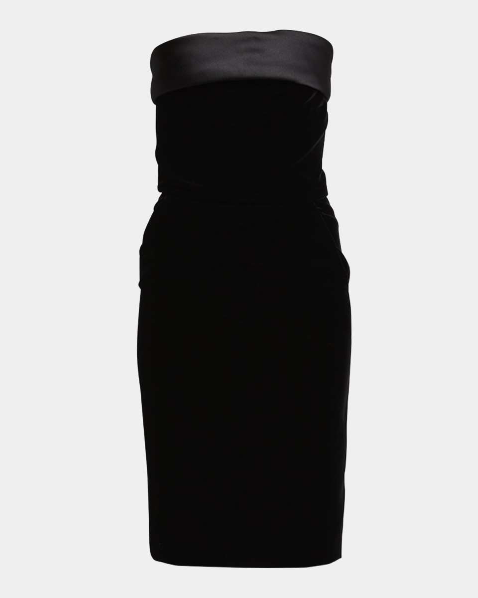 Satin-Trim Velvet Strapless Sheath Dress