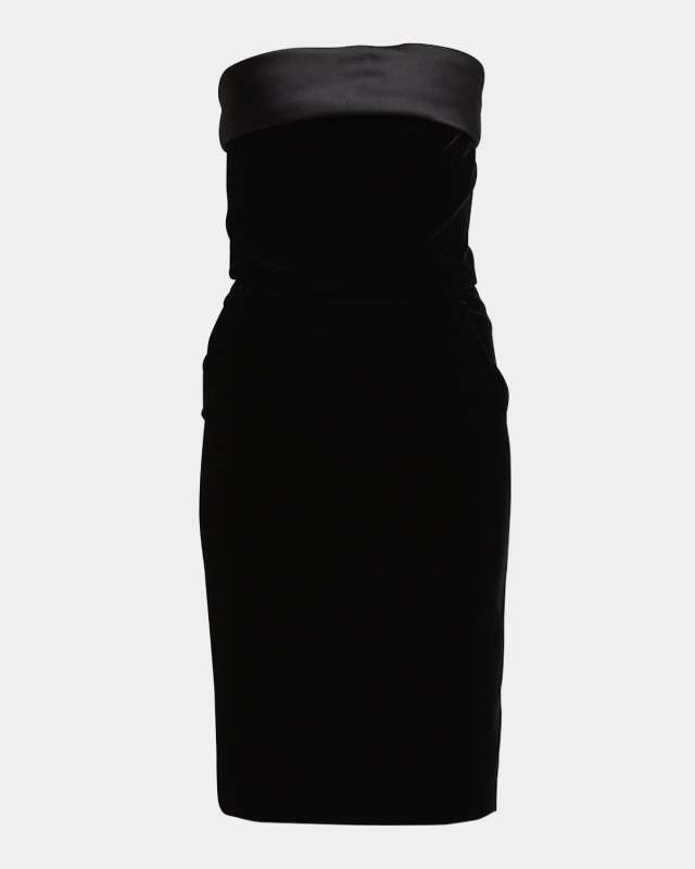 Satin-Trim Velvet Strapless Sheath Dress