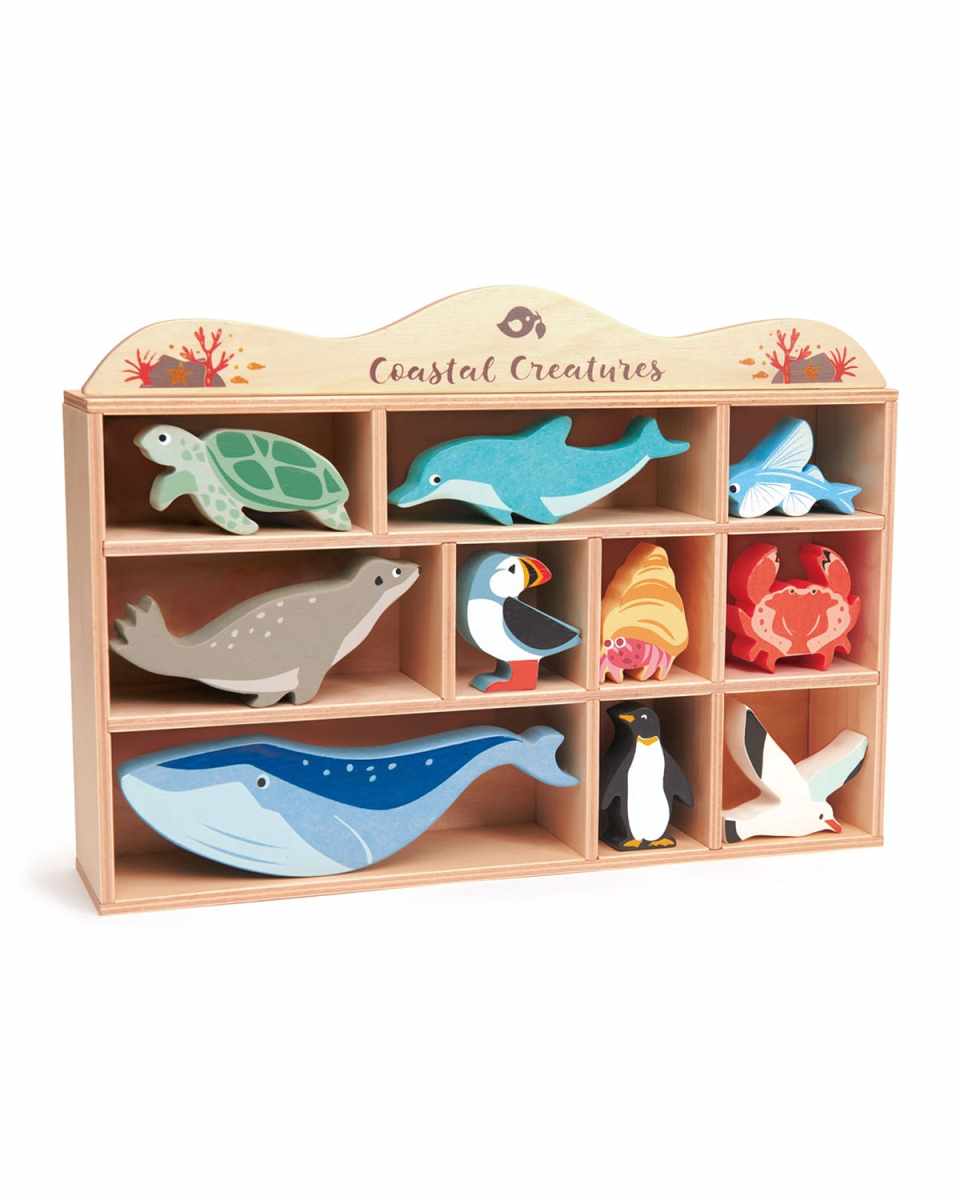 Kid's 10-Piece Coastal Creatures Toy Set w/ Display Shelf