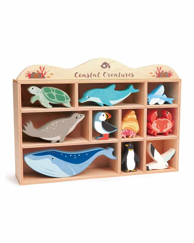 Kid's 10-Piece Coastal Creatures Toy Set w/ Display Shelf