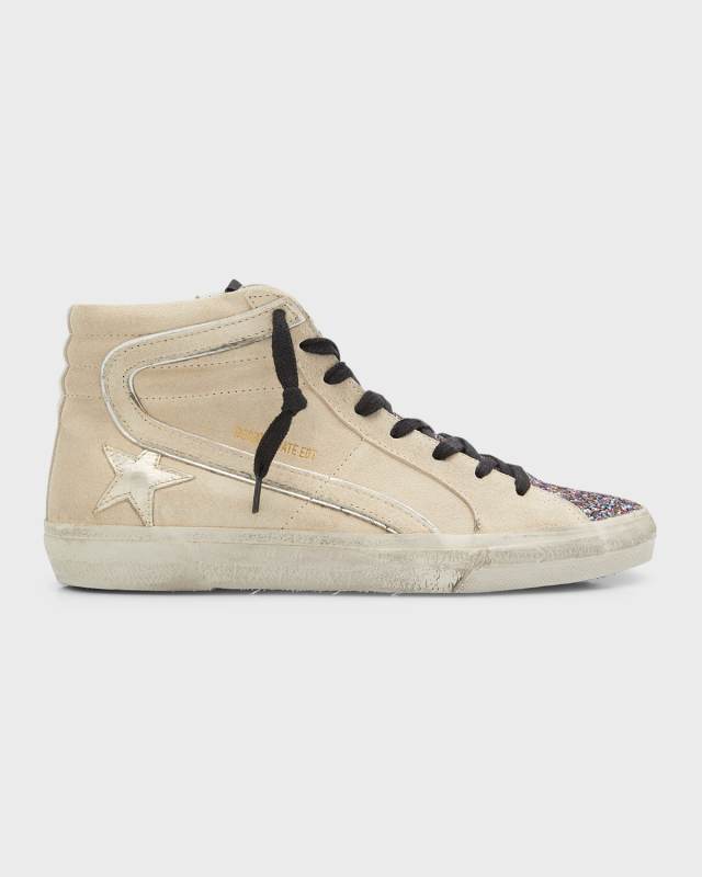 Slide Mid-Top Glitter Suede Sneakers