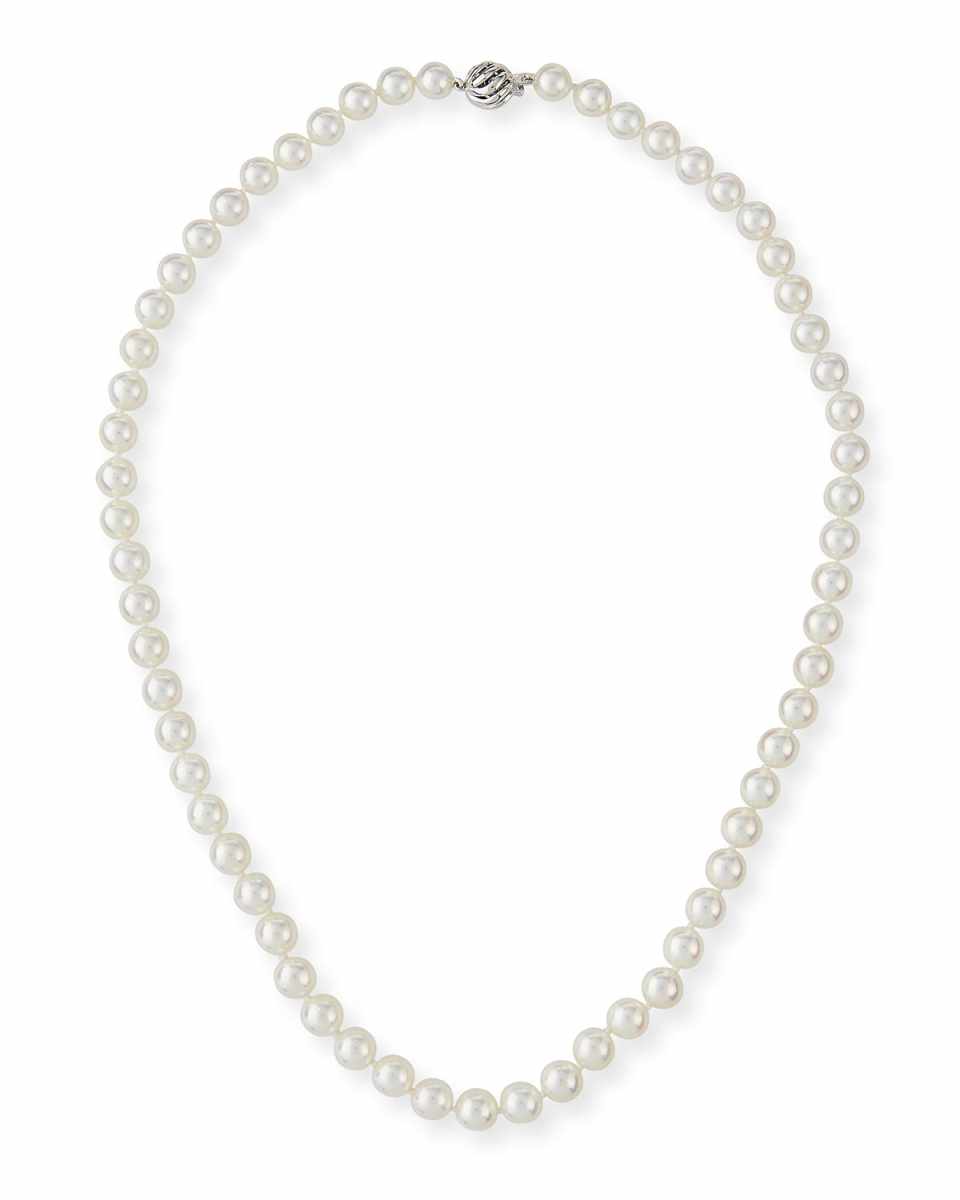 18k White Gold Classic Akoya Cultured Pearl Necklace, 6.5x7mm