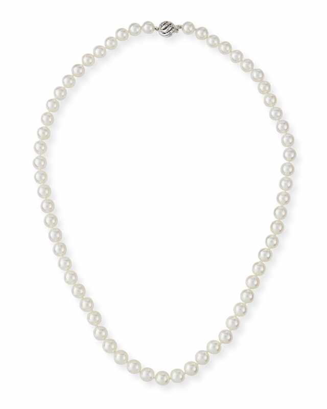 18k White Gold Classic Akoya Cultured Pearl Necklace, 6.5x7mm