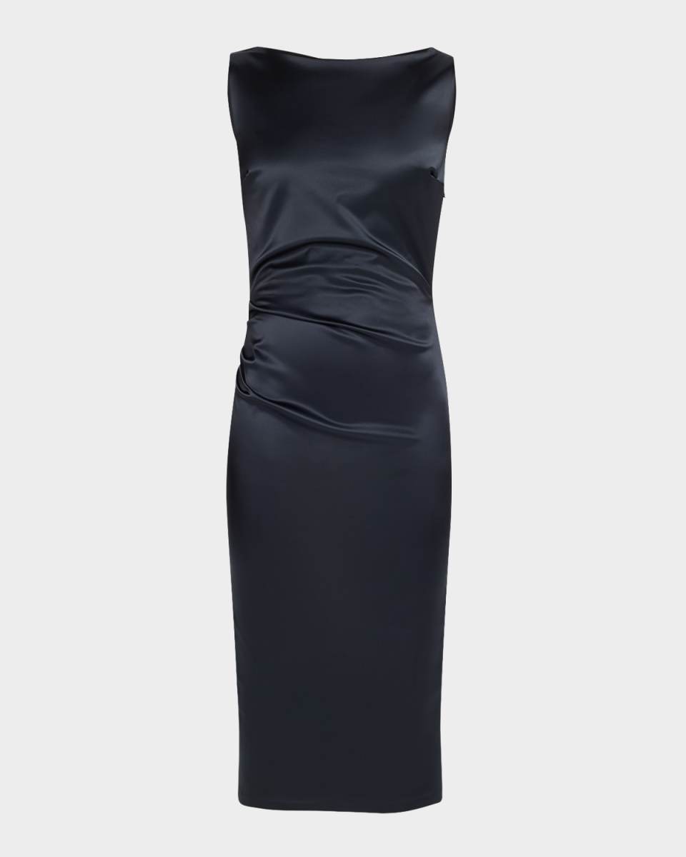 Cowl Satin Midi Sheath Dress