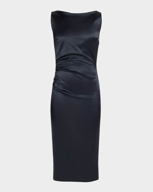 Cowl Satin Midi Sheath Dress