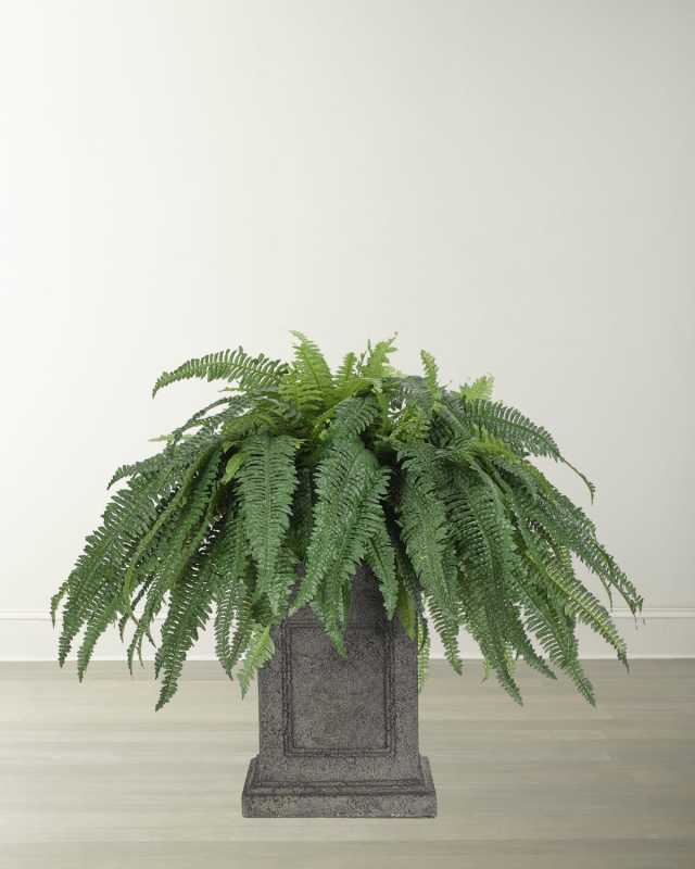 Faux Boston Fern in Square Greystone Planter
