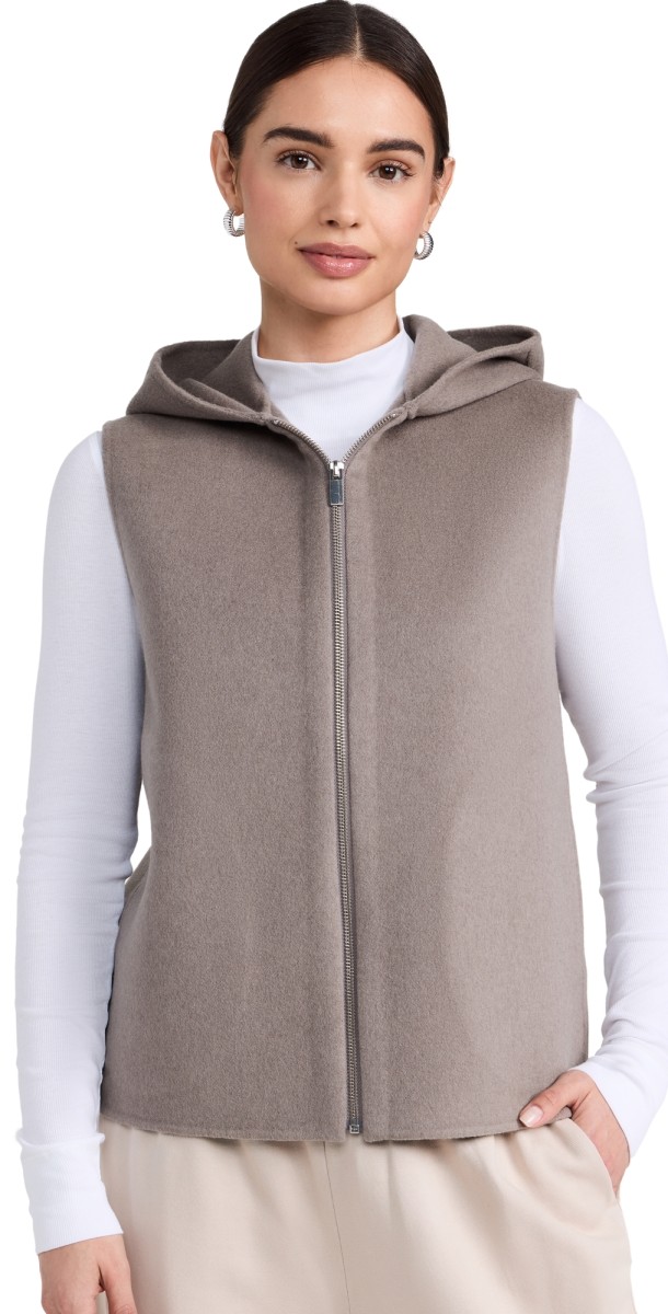 Theory Hood Zip Vest Cinder Melange