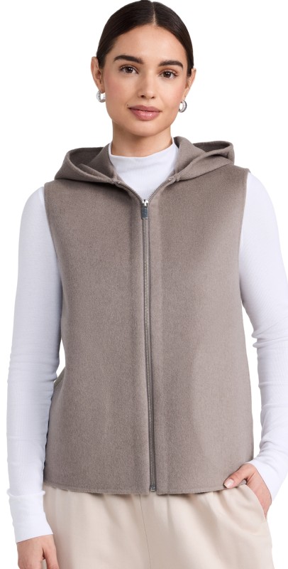 Theory Hood Zip Vest Cinder Melange
