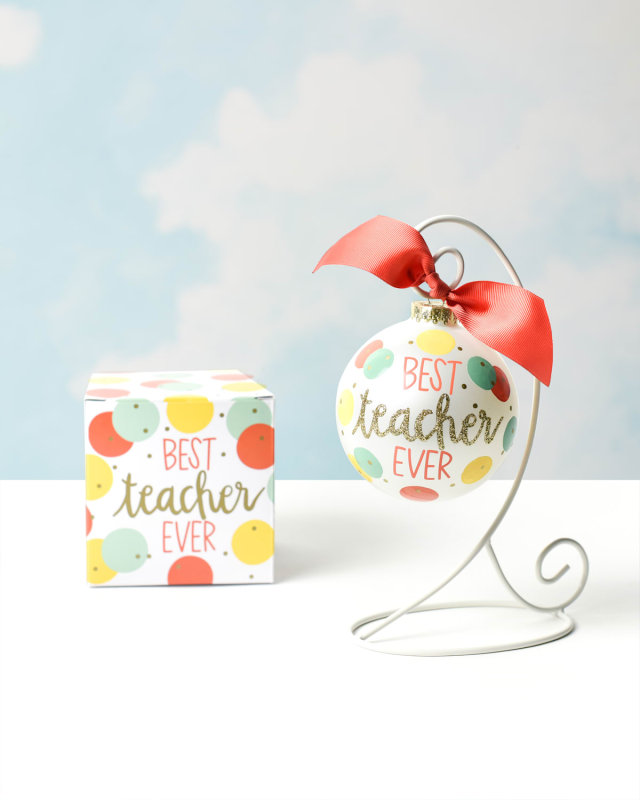 Best Teacher Ever Personalized Glass Ornament with Stand