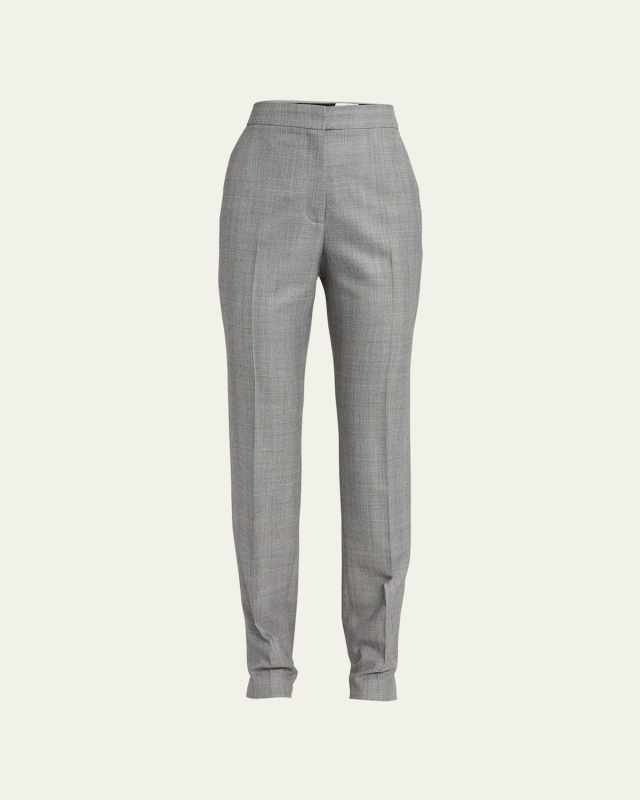 Prince of Wales Tapered Leg Wool Trousers