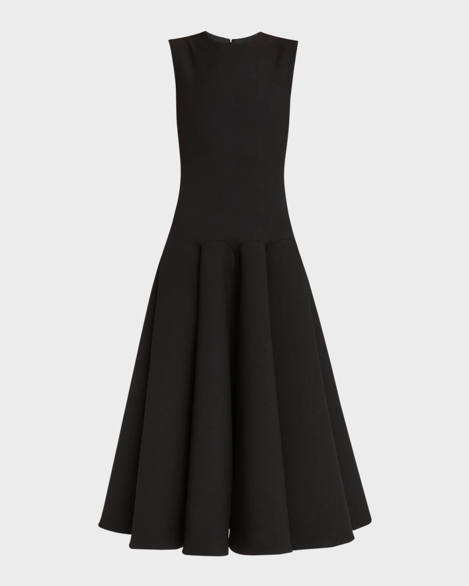 Drop-Waist Luxury Crepe Midi Dress