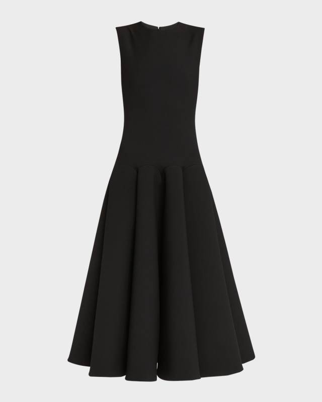 Drop-Waist Luxury Crepe Midi Dress