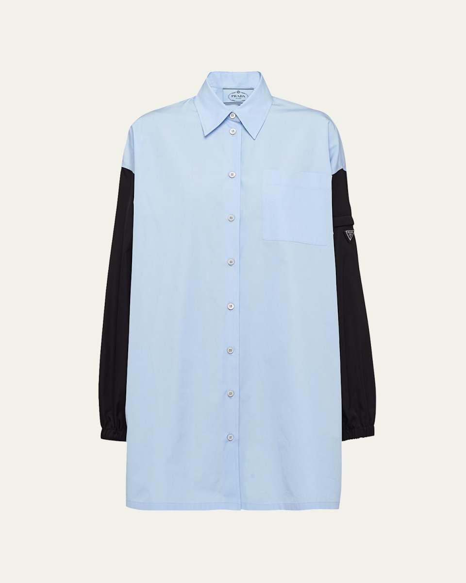 Button-Down Poplin Shirtdress with Re-Nylon Sleeves