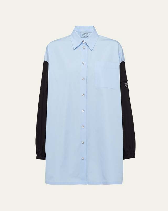 Button-Down Poplin Shirtdress with Re-Nylon Sleeves