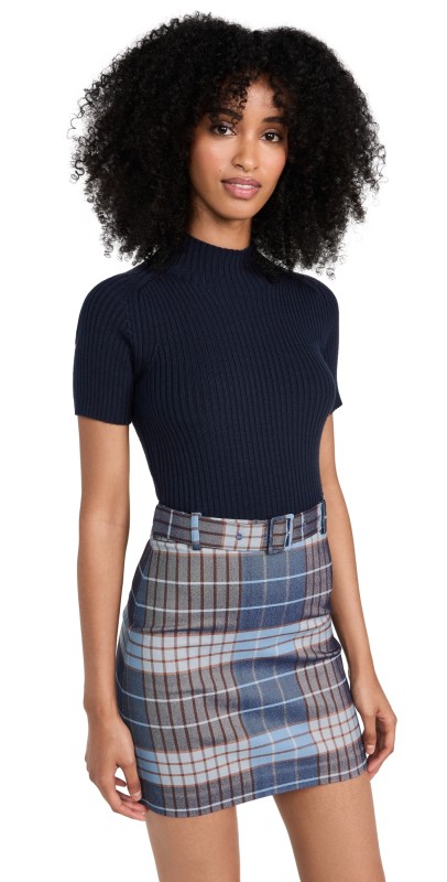 STAUD Patsy Dress French Blue Mega Plaid/Navy
