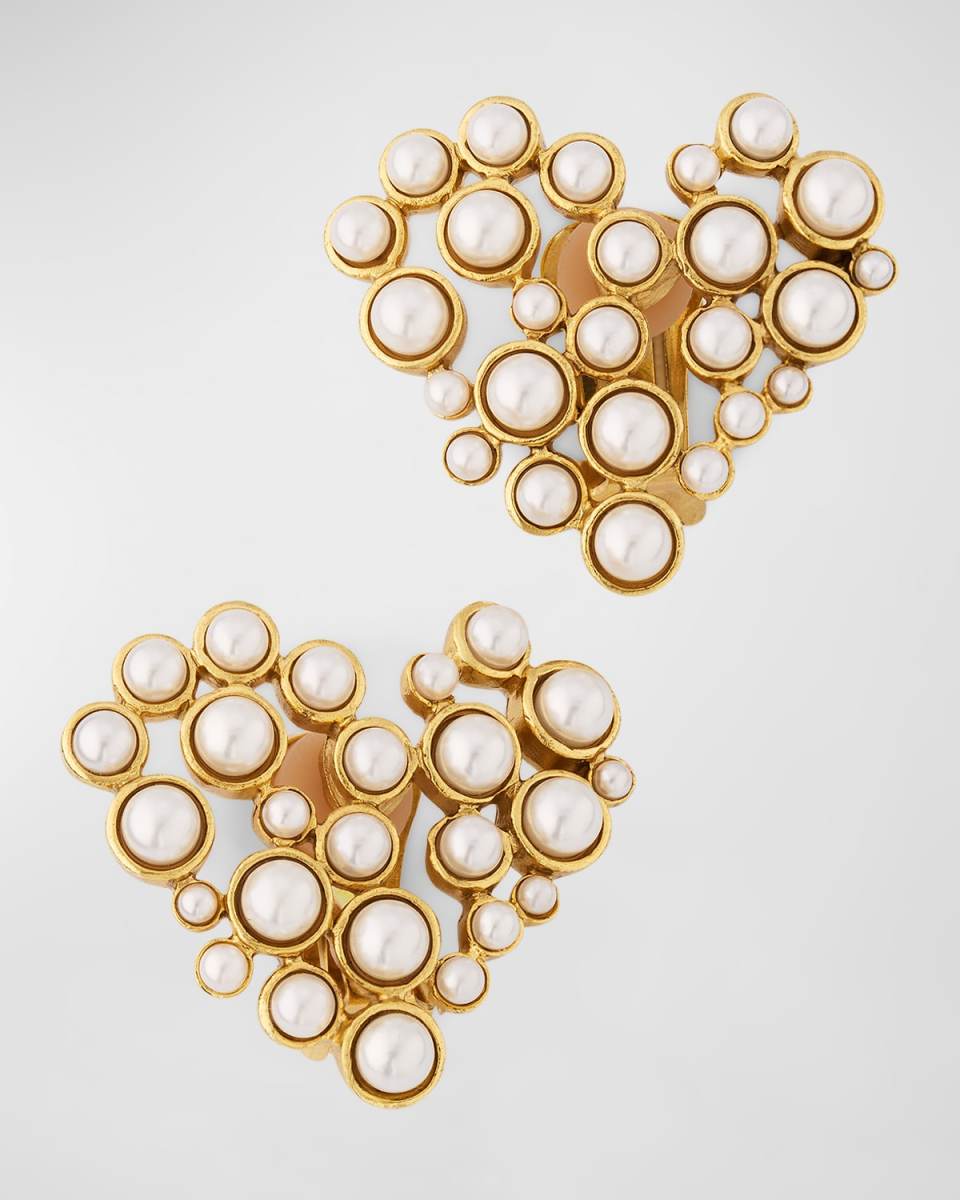 Crystal Pearl Heart Clip-On Earrings