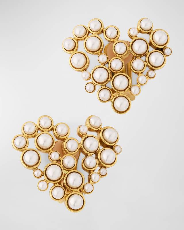 Crystal Pearl Heart Clip-On Earrings