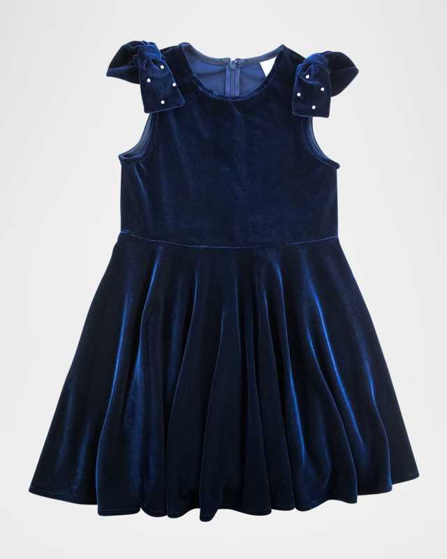 Girl's Velvet Dress W/ Bow Pearls, Size 4T-1