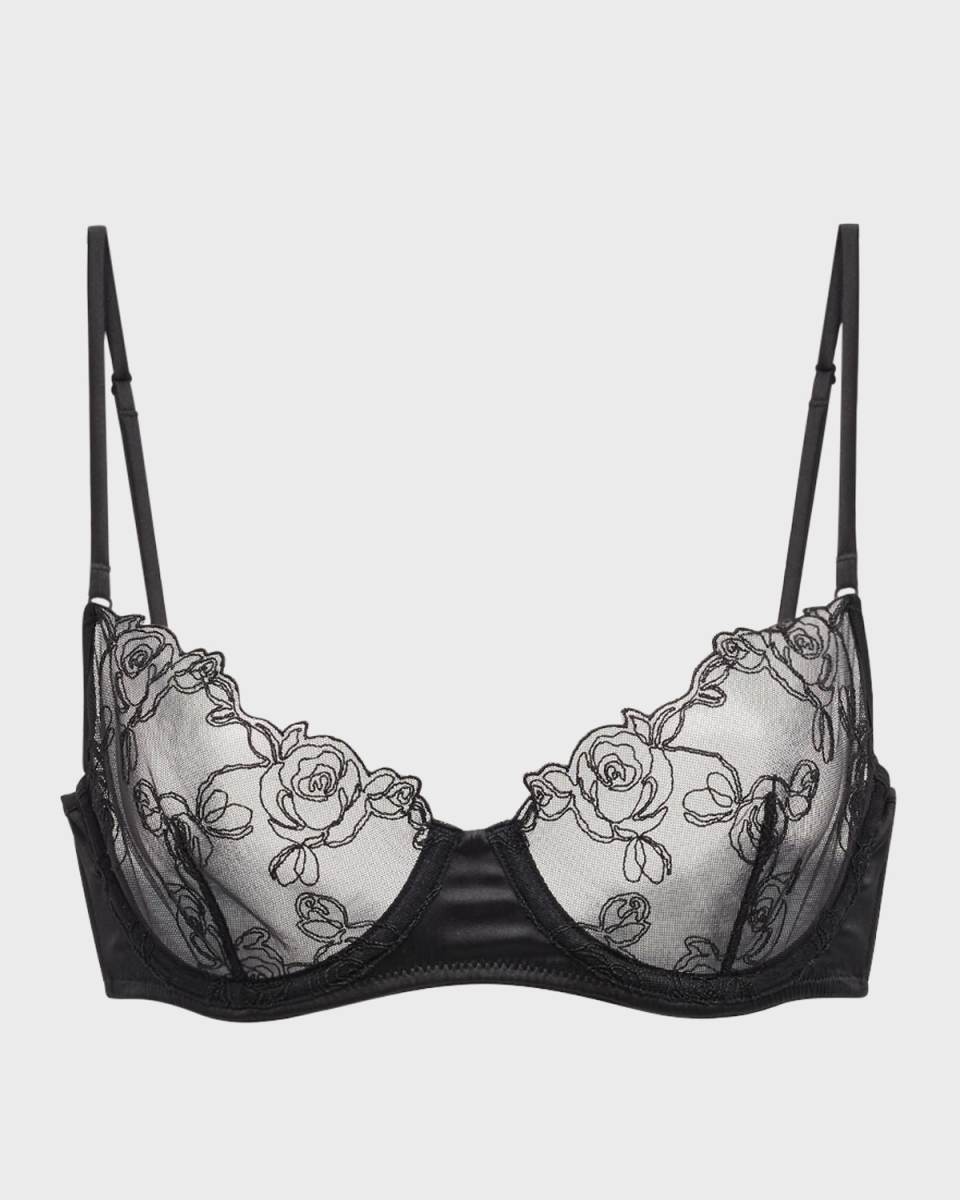 La Rose Floral-Embroidered Demi Bra