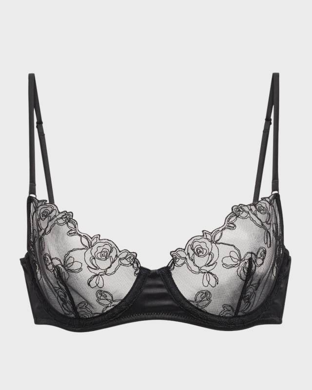 La Rose Floral-Embroidered Demi Bra