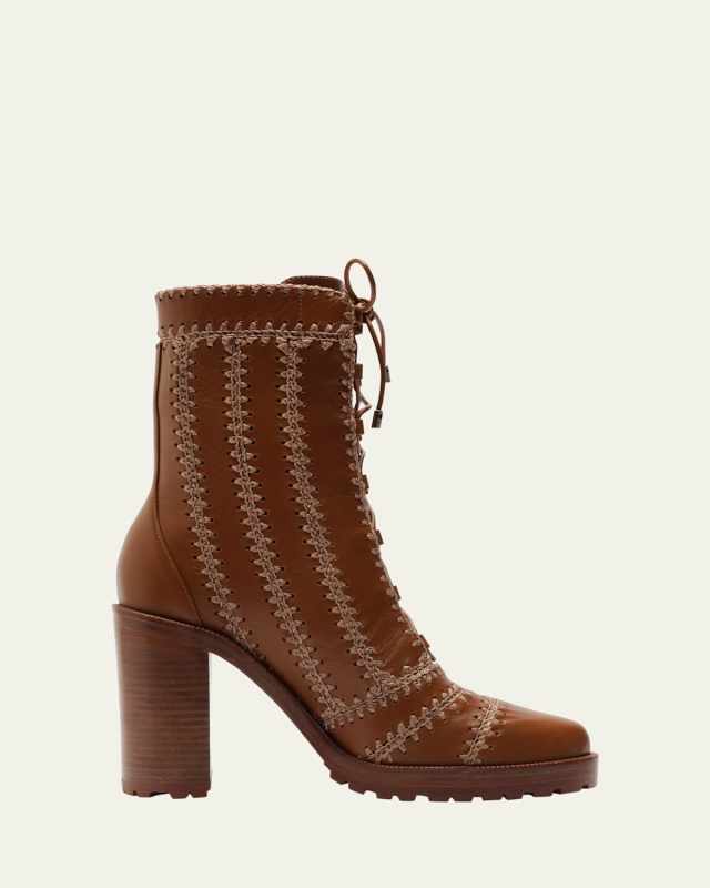 Regina Crochet Leather Combat Booties