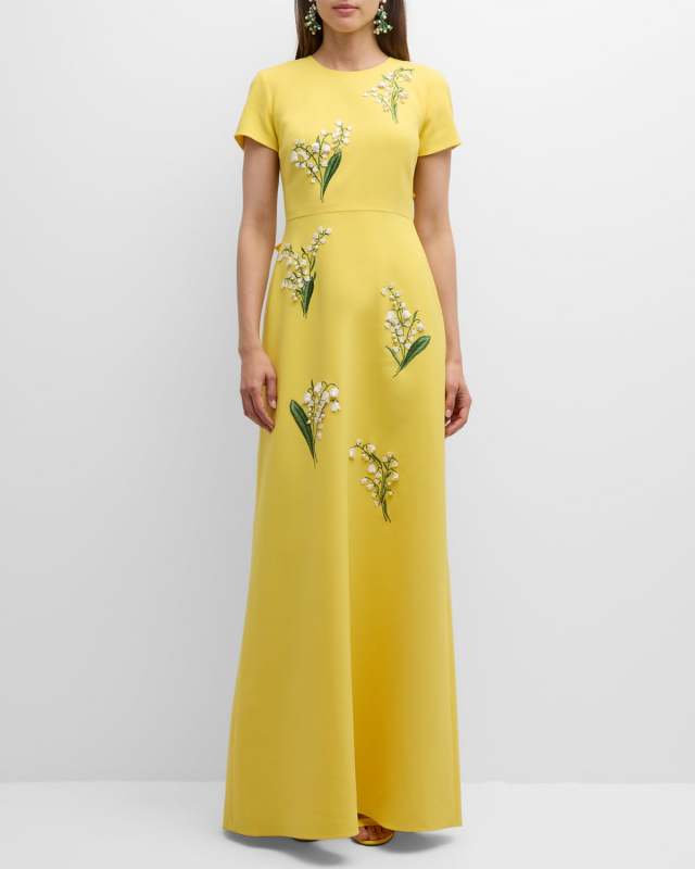 Floral Embroidered Gown with Back Bows