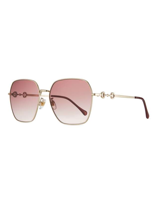 Oversize Square Metal Horsebit-Temple Sunglasses