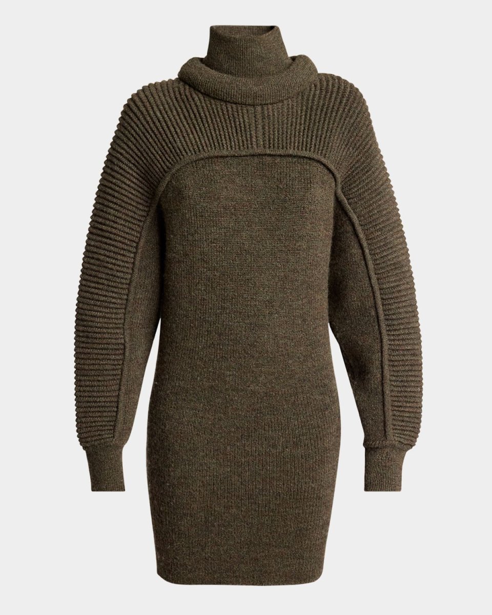 Hilde Pleated-Knit Turtleneck Mini Sweater Dress