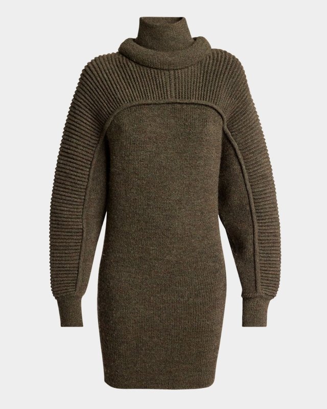 Hilde Pleated-Knit Turtleneck Mini Sweater Dress
