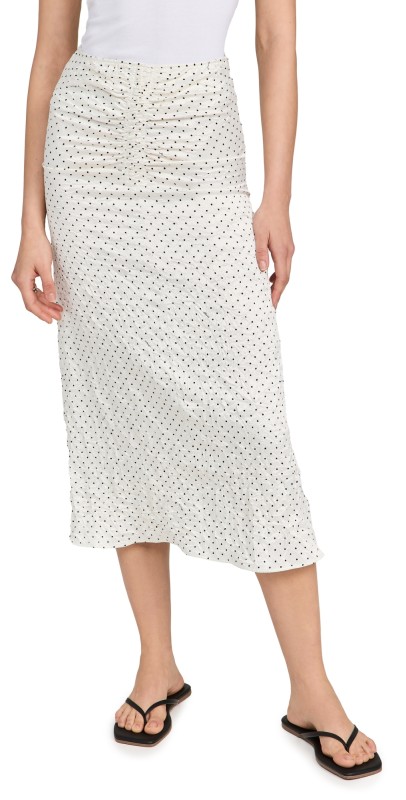 GANNI Crinkled Satin Long Gathered Skirt Egret