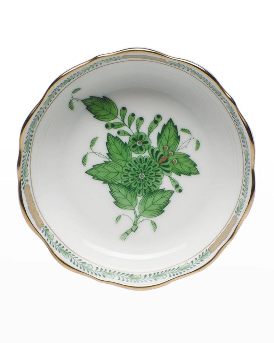 Chinese Bouquet Mini Scalloped Dish - Green