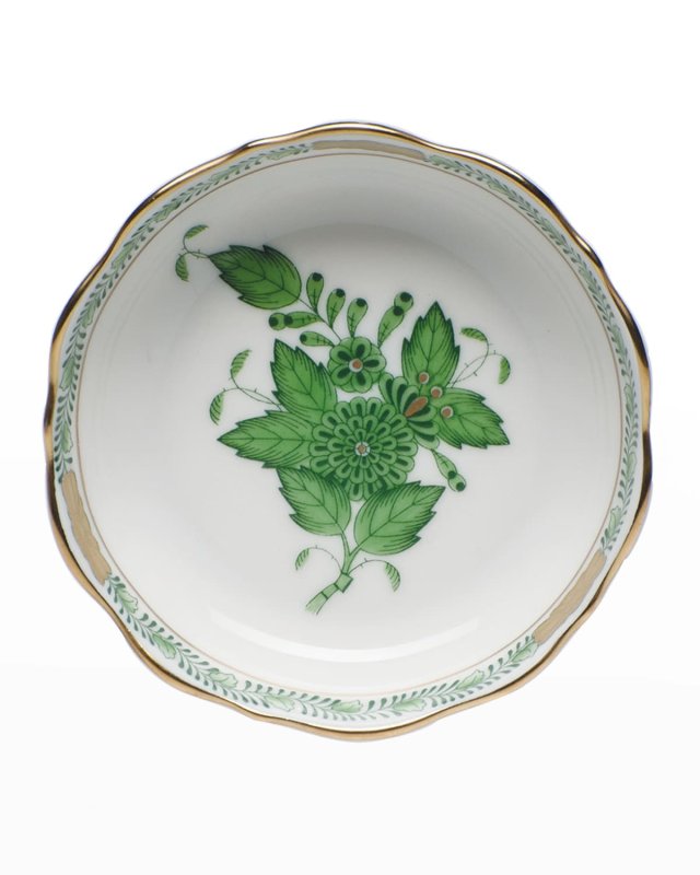 Chinese Bouquet Mini Scalloped Dish - Green