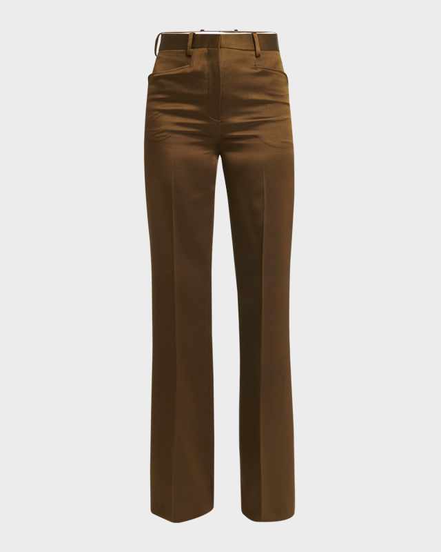 High-Rise Silk-Wool Twill Bootcut Pants