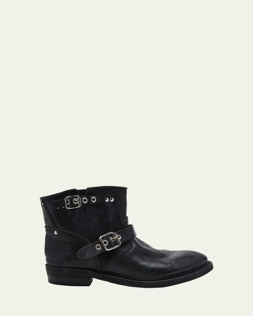 Leather Buckle Short Biker Boots