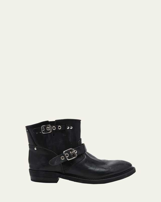 Leather Buckle Short Biker Boots