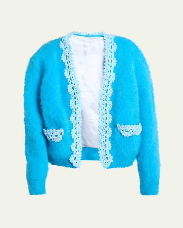 Mohair Cardigan with Crochet Trim