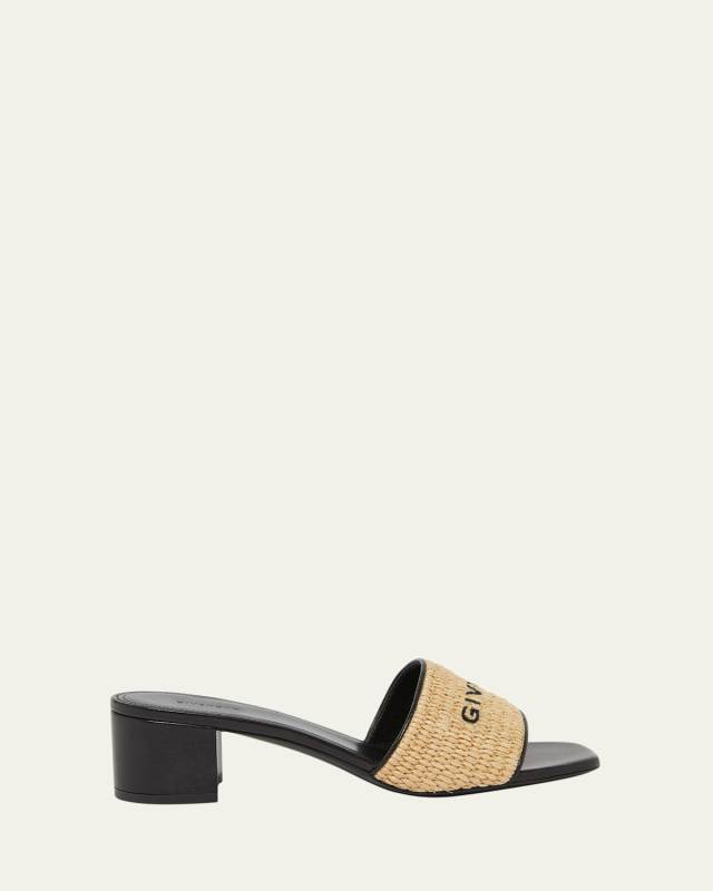 4G Embroidered Raffia Mule Sandals