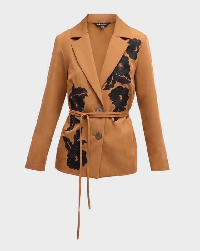 Floral-Embroidered Tailored Twill Jacket