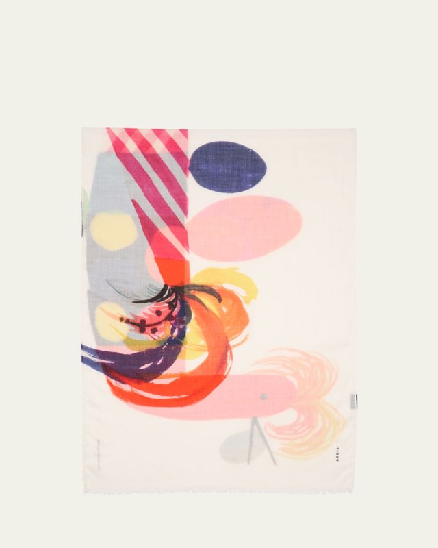 Rooster Print Cashmere-Silk Scarf, 79" x 26"