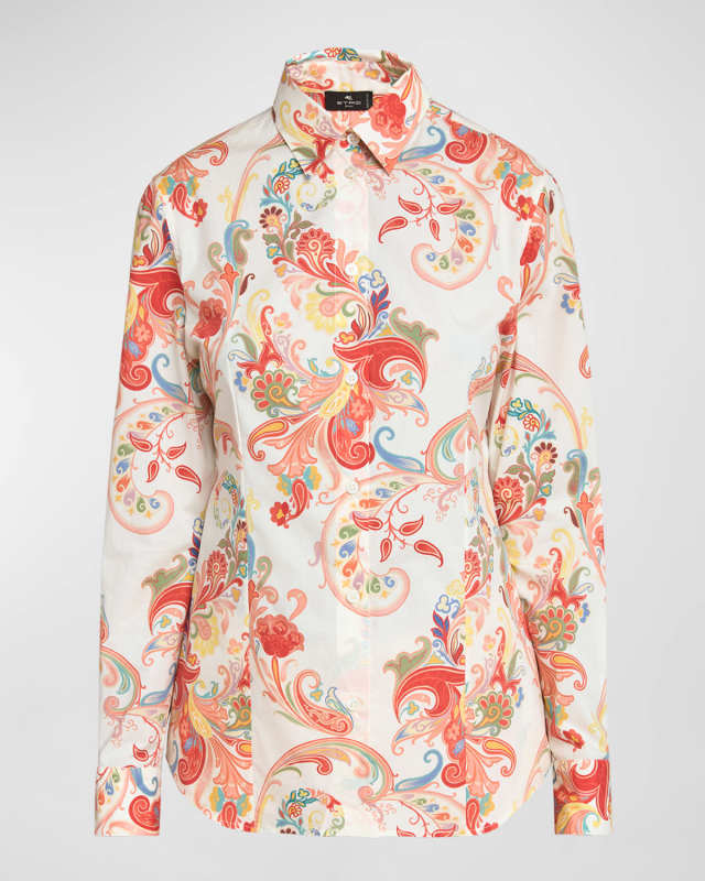 Paisley Deco Cotton Fitted Button-Down Shirt