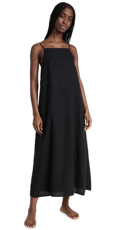 Desmond & Dempsey Womens Linen Square Nightie Black