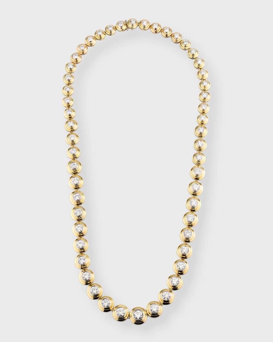 Estate Platinum and 18K Yellow Gold 52 Diamond Bezel Set Graduating Tubular Link Necklace