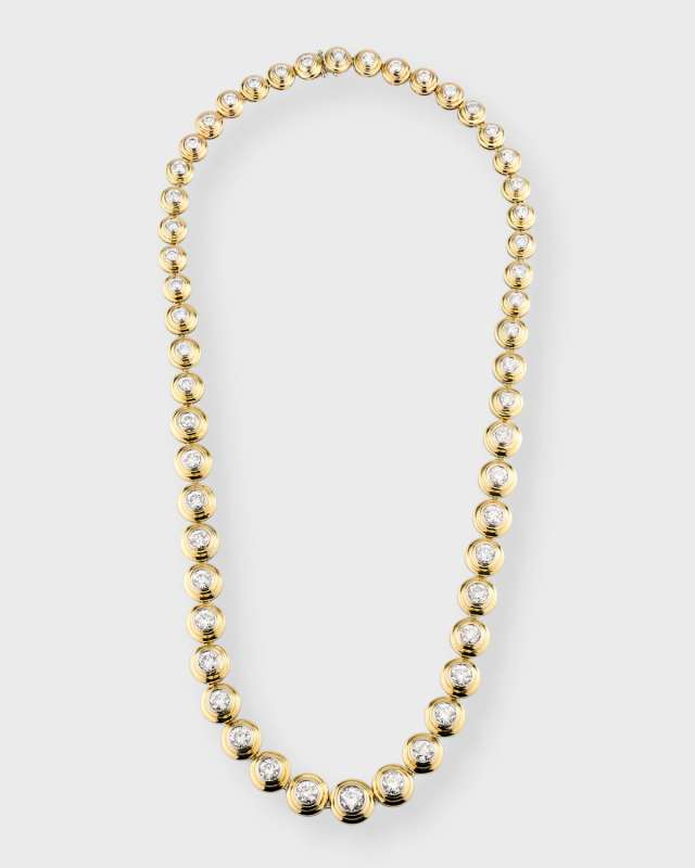 Estate Platinum and 18K Yellow Gold 52 Diamond Bezel Set Graduating Tubular Link Necklace
