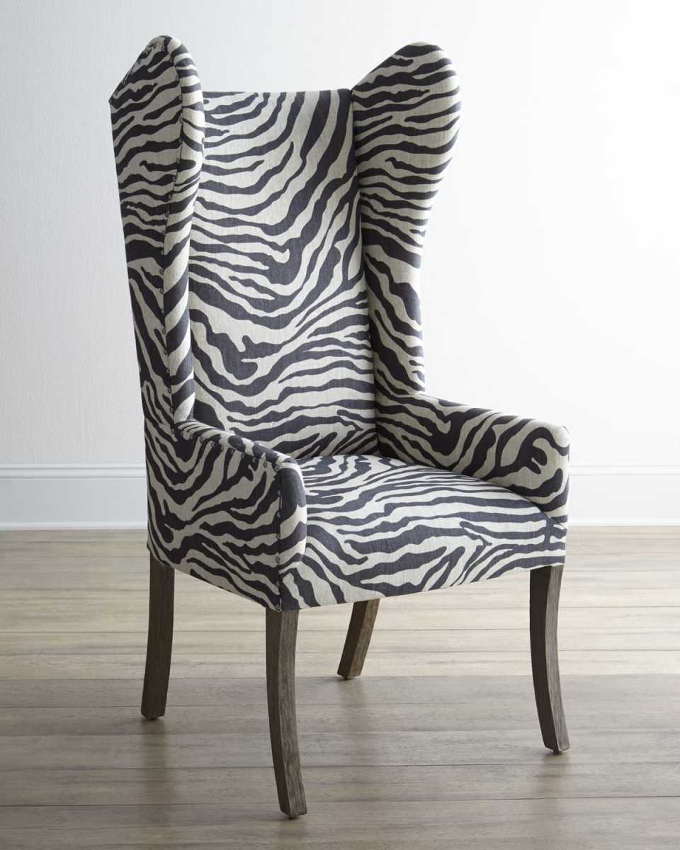 Kayla Zebra-Print Wingback Chair