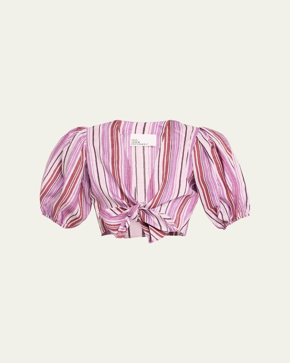 Pouf Striped Linen Tie Blouse