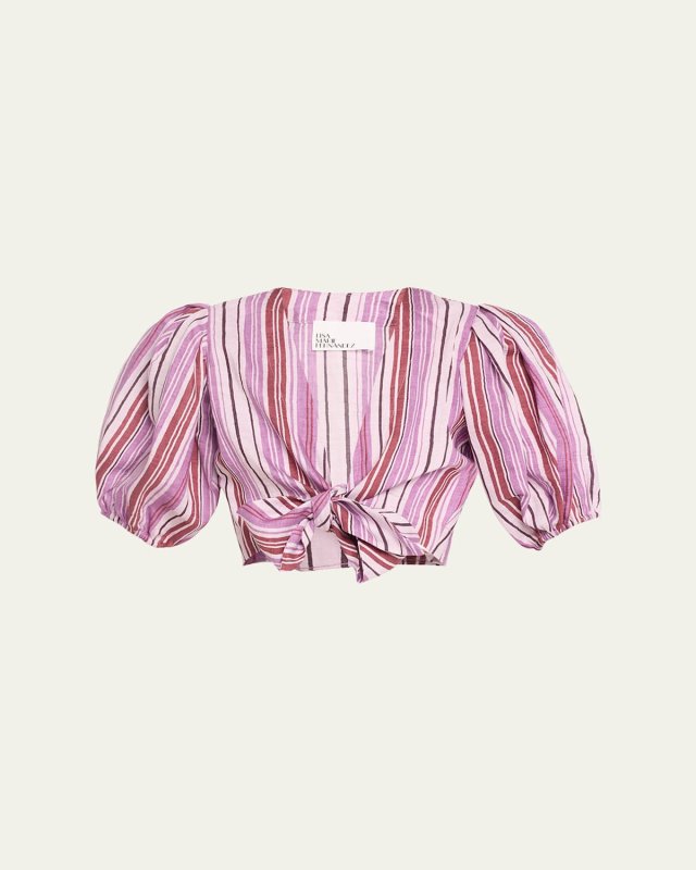 Pouf Striped Linen Tie Blouse