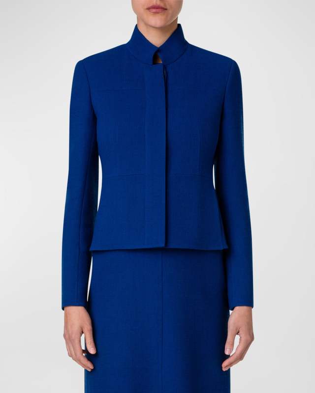 Wool Crepe Tailored Short Jacket