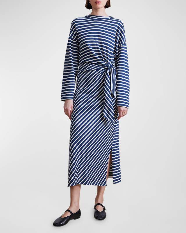 Vanina Striped Tie-Waist Midi Dress